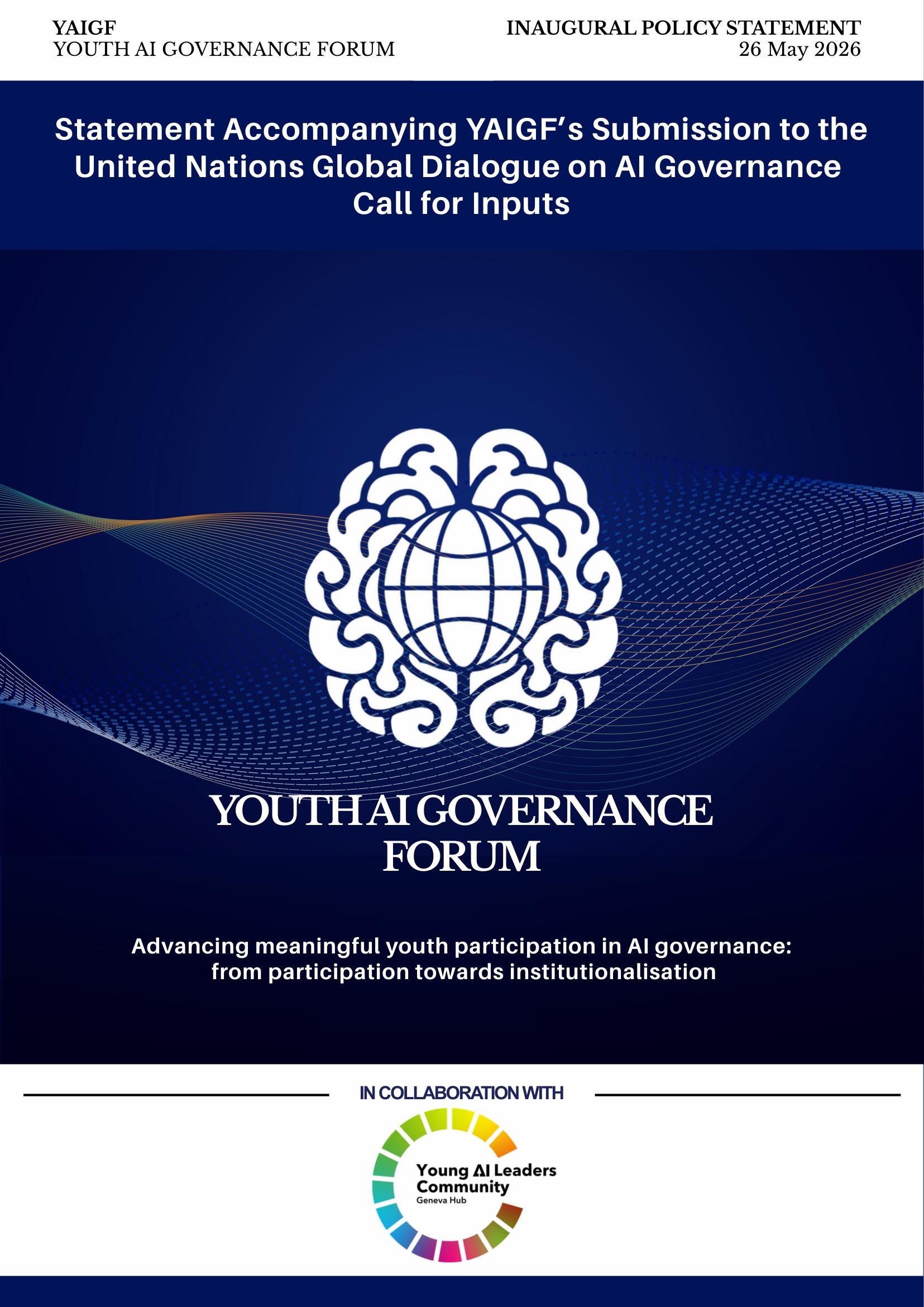 Cover of the YAIGF Inaugural Submission to the UN Global Dialogue on AI Governance